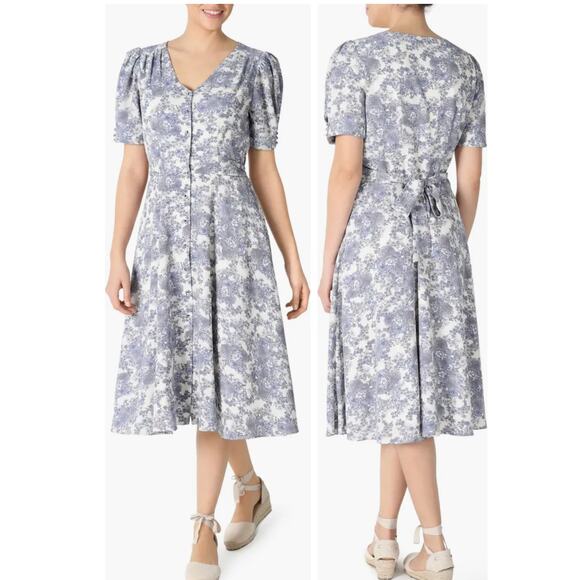 Julia Jordan Floral Print Button Front Puff Sleeve Dress 16 - Picture 1 of 12